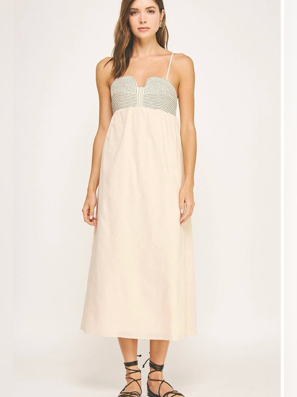 Strut & Bolt Cream Linen Blend Top Stitch Bustier Midi Dress Size Small